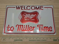 Vintage 1982 Miller High Life Metal Sign WELCOME TO MILLER TIME Embossed picture