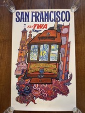 Original Vintage Poster SAN FRANCISCO FLY TWA Airline Travel Tourism KLEIN OL picture