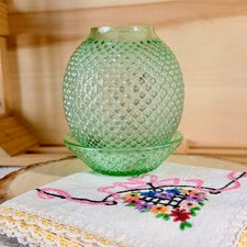 Vintage Thin Blown Green Glass Fairy Lamp Spherical Diamond Quilted No UV Glow picture