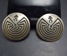 Danielle Wadsworth HOPI Sterling Silver Overlay MAN in the MAZE EARRINGS Clip On picture