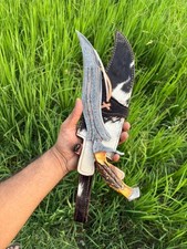 Custom Handmade Copper Damascus Hunting Bowie Knife Camping Knife w/ Stag Handle picture