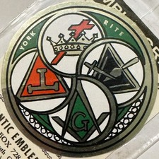 Vintage 1960s York Rite Freemasonry Emblem Sticker Decal 📐 Rare Embla Crest NOS picture