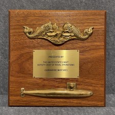 Vintage US Navy Deputy CNO Submarine Warfare Plaque Dolphins Brass Sub OP-02 picture