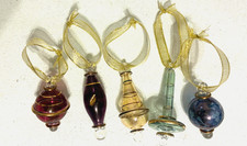 5 Vintage Luxor Egyptian Hand Blown Glass Christmas Ornaments Gold Jewel Tones picture