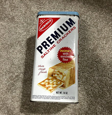 Vintage 1960s Nabisco Premium Saltine Crackers Metal Advertising Tin w/ Lid picture
