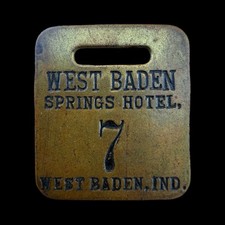 Antique c.1890-1920s West Baden Springs Hotel LUCKY 7 Brass Key Tag Fob Indiana picture