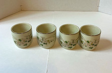 Set of 4 Vintage Japanese Style Ceramic Sake Cups with Chrysanthemum Design picture
