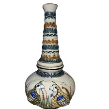 Vintage Erandi Tonalá Quail Art Pottery Vase handcrafted Mexico Signed 13” H picture