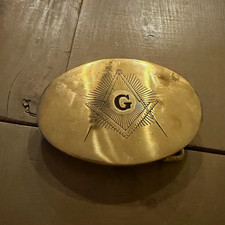 Vintage 1978 Baron Masonic Belt Buckle Solid Brass Freemason Square Compass G picture