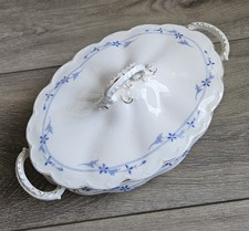 JOHNSON BROS Vintage Casserole w/ Lid. Blue, Floral/Leaf, Gold Trim Made England picture