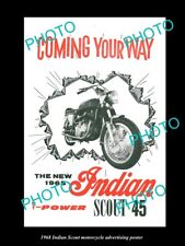 OLD LARGE HISTORIC PHOTO OF 1968 INDIAN SCOUT 45  MOTORCYCLE POSTER picture