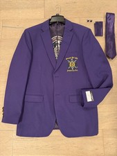 Omega Psi Phi Fraternity Official Blazer Sports Coat Jacket 42 L Purple NWT Tie picture