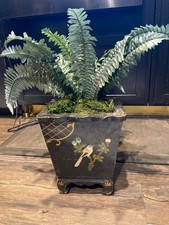 VTG Black & Gold Tole Chinoiserie Cache Pot Planter picture