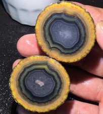 1Pair Rare China Natural Warring States Red Agate Geode Quartz Crystal Slices picture
