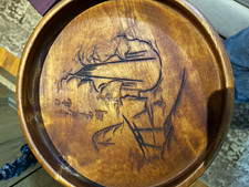 1954 Vintage Japanese Hand Carved Wood Tray Mt Fuji Jikkoko Pass Izu Souvenir picture