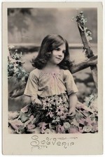 1910S BEAUTIFUL EDWARDIAN GIRL W/ PINK & WHITE FLOWERED SKIRT FRENCH PCARD RPPC picture