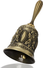 Vintage Brass Hand Bell, 4.5” X 2.1” Loud Call Service Handbell, Antique Hand picture