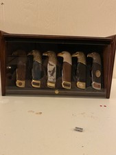 FM Lot of 6 Eagle Head Handle Lockback Pocket Knives w/ Display Case picture