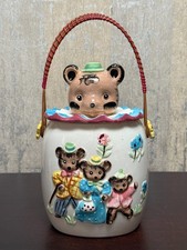 VTG Grant Crest Kitschy Anthropomorphic Bear Rattan Handle Canister/Cookie Jar picture
