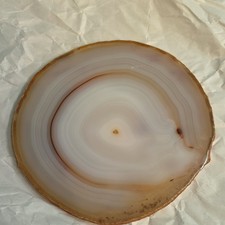 Polished Banded Agate Round Slab Slice Beige/White Display Piece picture