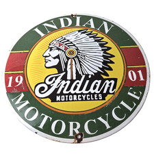 Vintage Indian Motorcycle Sign - Porcelain Gas Station Advertising Dealer Sign picture
