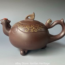 Handmade Yixing Zisha Teapot, Vintage Phoenix Form, Wing Lid Knob & Tail Handle picture