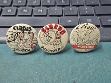 VINTAGE 1940'S-50'S CIRCUS SOUVENIR PIN BACK PIN LOT SET (3) picture