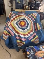 STUNNING Antique Lone Star QUILT VTG Satellites colorful 91x82 picture