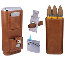 AMANCY Deluxe Portable 3 Holder Cigar Case Set With 3 Piece Set, brown picture
