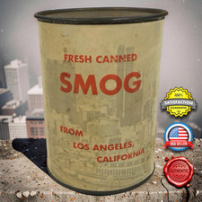 Vintage 1950s Los Angeles Fresh Canned Smog Gag Gift Novelty Tin Can Souvenir picture