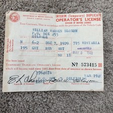 Vintage Drivers License California 1940s Midcentury MCM picture