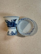 Vintage Japanese Blue and White Porcelain Sake Cup and Holder picture