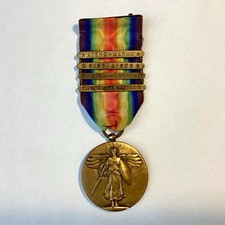 WWI U.S. Victory Medal Rainbow Ribbon With 4 Battle Bars picture