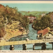 c1930s Sherbrooke, PQ Canada Gorge Magog River Dam Postcard Bridge Water Tower picture