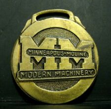 Minneapolis Moline MM Modern Machinery Brass Pocket Watch Fob Advertising Promo picture