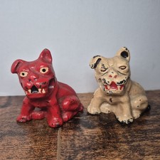 Lot 2 Vintage 1933 Chicago Worlds Fair Cast Iron Red & White Dog Pencil Holder picture