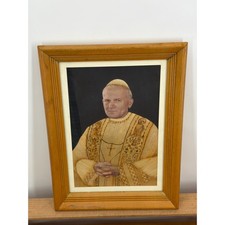 Vintage Pope John Paul II Straw Art Portrait Framed Religious Folk Art 13x17 picture