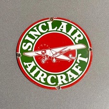 VINTAGE 12” SINCLAIR AIRCRAFT PLANE PORCELAIN SIGN CAR GAS OIL TRUCK MOTORCYCLE picture