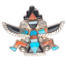 c1940's Zuni spiny oyster/turquois/jet/shell knifewing brooch/pin picture