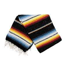 Authentic Mexican Blanket Black Blue Red Serape Striped Falsa New Sarape Mexico picture