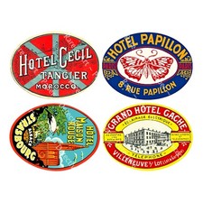 Hotel Luggage Stickers, 1 Sheet, 4 Jumbo Sized Suitcase Decals REPRODUCTIONS picture