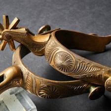 Vintage Ornate Engraved Brass Western Cowboy Spurs picture