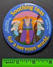 Vintage Celestial Tea Wizard Wave Staff Pinback Pin picture