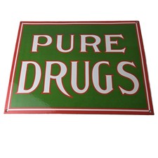 Vintage Pure Drugs Sign - Porcelain General Store Country Gas Oil Pump Sign picture
