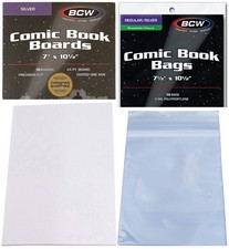 10 BCW Silver Resealable Comic Book Storage Bags with Backing Boards Clear picture