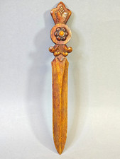 Antique 1920s Latvia Hand Carved Oak Letter Opener Natural Baltic Amber art picture