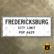 Fredericksburg Texas city limit street highway road sign 1956 white black 18x7 picture