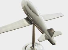 Large Vintage Heavy Aluminum Metal Model Jet Plane on Stand 15 Inches high. picture