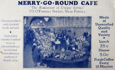 Vintage Restaurant Merry Go Round Cafe Advertising Card San Francisco CA 1930s picture