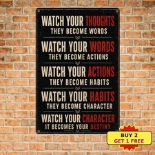 Watch Your Thoughts Wise Quote Inspirational Office Metal Tin Sign picture